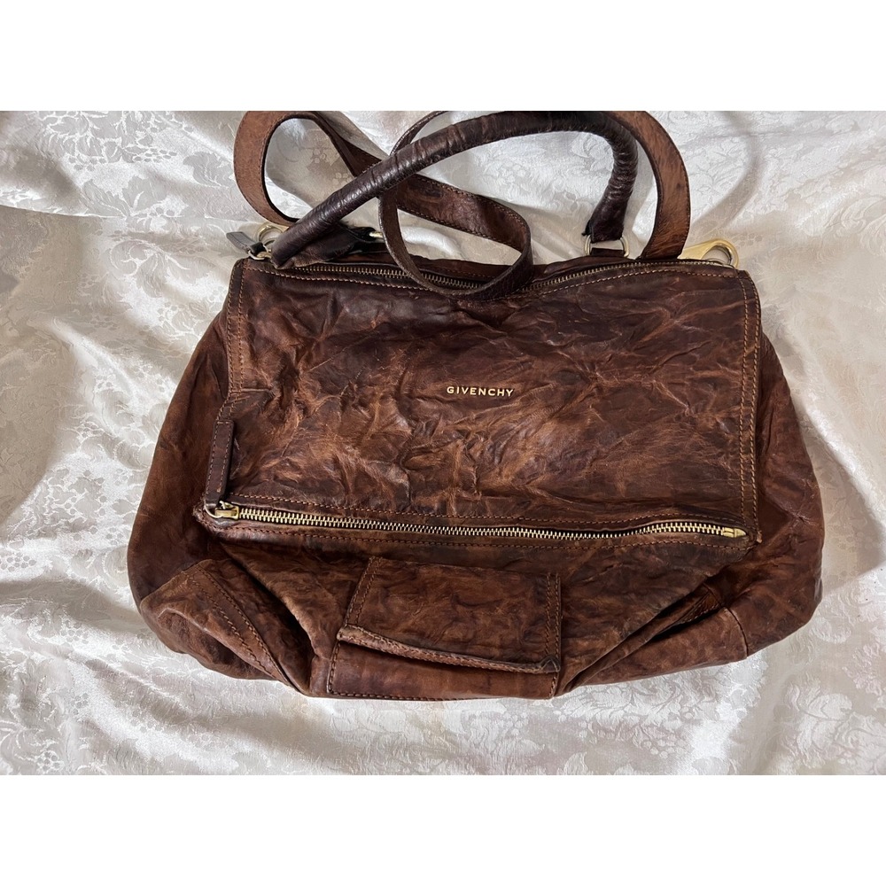 Givenchy Pandora Brown Distressed Leather LG Shoulder Bag EF0510 Made in Italy